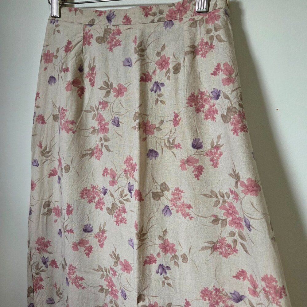 EUC VAN HEUSEN WOMEN FLORAL LONG LINEN BLEND A LINE SKIRT SIZE SMALL - Picture 3 of 16